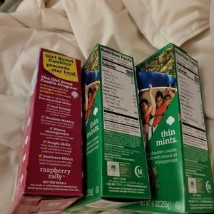 3 Boxes total 1 Box Raspberry Rally and 2 Boxes of Thin Mints Girl Scout Cookies